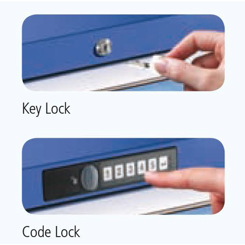 Etabli compact avec systèmes verrouillage par clés ou serrure à chiffres.