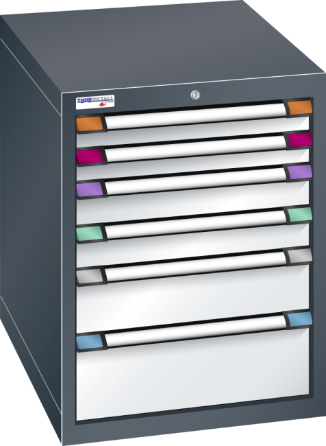 Armoire à tiroir gris RAL 502 (2x75/2x100/1x150/1x200) 6 tiroirs