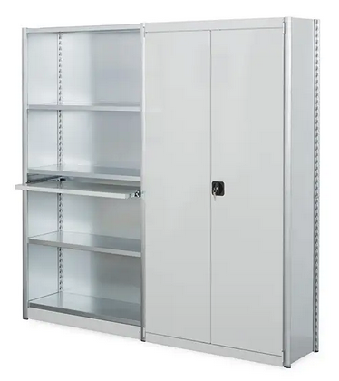 Rayonnage industriel évolutif avec double porte battante et étagère ouvert