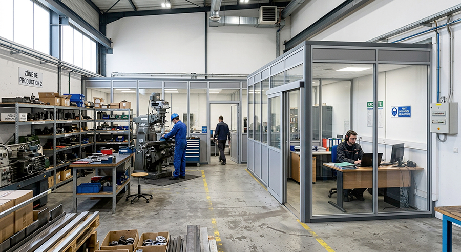 cloisons industrielles semi-vitrées pour atelier industriel