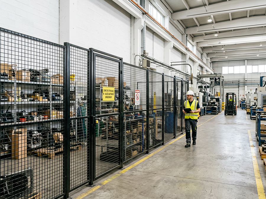 cloisons industrielles grillagées entrepôt de stockage industriel