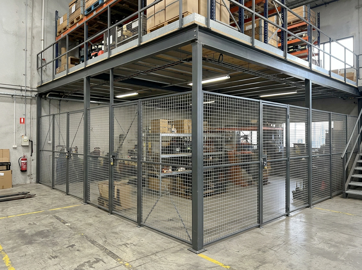 cloison industrielle sous mezzanine pour accès sécurisé
